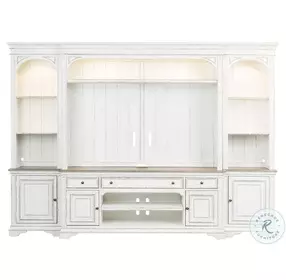 Magnolia Manor Antique White And Weathered Bark Entertainment Wall Unit