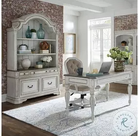 Magnolia Manor Antique White And Weathered Bark Credenza with Hutch