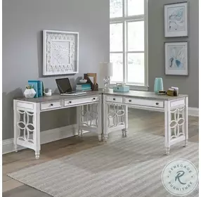 Magnolia Manor Antique White and Weathered Bark L Shape Home Office Set