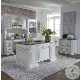 Magnolia Manor Antique White And Weathered Bark Jr Executive Desk