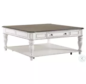 Magnolia Manor Antique White And Weathered Bark Oversized Square Occasional Table Set