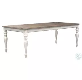 Magnolia Manor Antique White And Weathered Bark 90" Extendable Rectangular Leg Dining Room Set