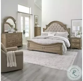 Magnolia Manor Weathered Bisque Upholstered King Panel Bed