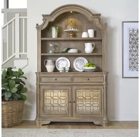 Magnolia Manor Weathered Bisque 2 Door Buffet and Hutch with LED