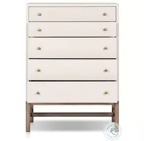Fiona Ivory Painted Raffia Tall 5 Drawer Dresser