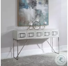 Claribel Soft White and Brushed Nickel Console Table
