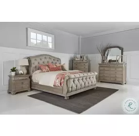 Summer Creek Scrubbed Oak California King Upholstered Sleigh Bed