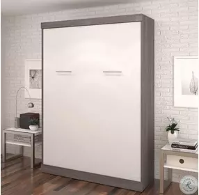 Nebula Bark Gray and White Full Wall Bed