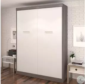 Nebula Bark Gray and White Queen Wall Bed