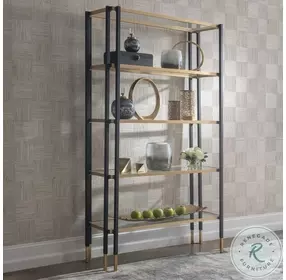 Kentmore Matte Black And Gold Leaf Etagere