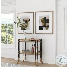 Kentmore Matte Black and Gold Leaf Bar Cart