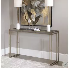 Perzio Charcoal Gray and Brushed Brass Console Table