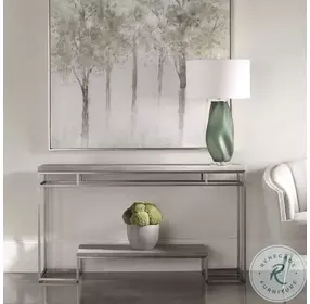 Clea Light Gray and Brushed Nickel Console Table