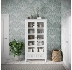 Westport White 2 Glass Door Tall Accent Storage Cabinet