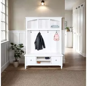 Westport White Hall Tree with Storage Bench