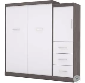 Nebula Bark Gray and White 90" Queen Wall Bed Kit with 3-Drawer Set