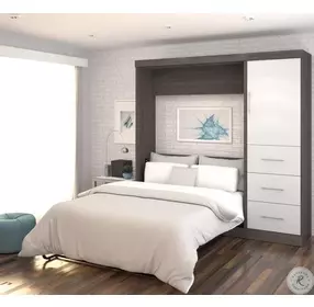 Nebula Bark Gray and White 84" Full Wall Bed Kit with 3-Drawer Set