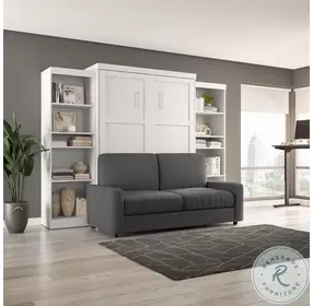 Pur White 115" Queen Sofa Murphy Bed With Two Storage Units