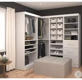 Pur White 82" Corner Open Storage Unit With 3 Drawers