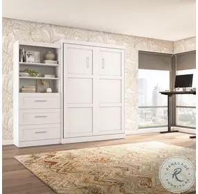 Pur White 101" Queen Wall Drawer Storage Bed