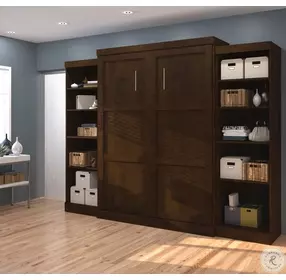 Pur Chocolate 115" Queen Wall Storage Bed