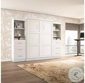 Pur White 115" Queen Wall Drawer Storage Bed