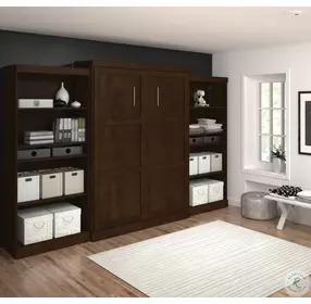 Pur Chocolate 136" Queen Wall Storage Bed