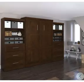 Pur Chocolate 136" Queen Wall Drawer Storage Bed