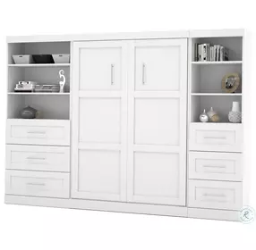 Pur White 120" Full Murphy Bed and 2 Shelving Units with Drawers