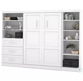 Pur White 120" Full Murphy Bed with Shelving and Drawers