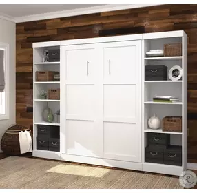 Pur White 109" Full Murphy Bed with 2 Shelving Units