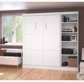 Pur White 84" Full Murphy Bed with Shelving Unit