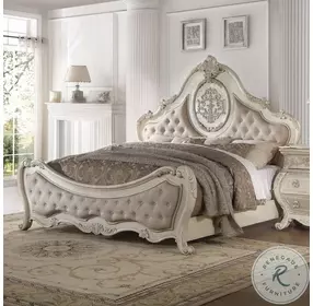 Ragenardus Antique White King Upholstered Panel Bed