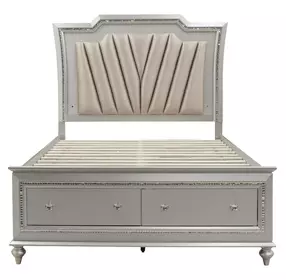 Kaitlyn Gray and Champagne Upholstered Storage Panel Bedroom Set with LED