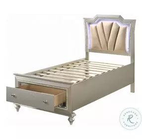 Kaitlyn Synthetic Leather and Champagne Full Upholstered Bed with Storage and LED