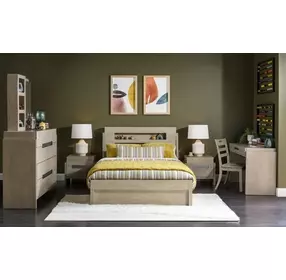 District Weathered Oak 2 Drawer Nightstand with USB Charging