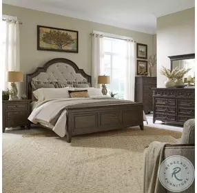 Paradise Valley Saddle Brown Upholstered King Panel Bed