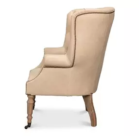 Welsh Cappuccino Leather Upholstered Accent Chair with Nailhead Trim
