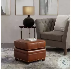 Papas Brown Leather Footstool