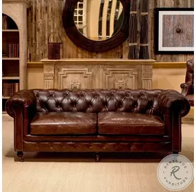 Chesterfield Brown Castered Leather Sofa