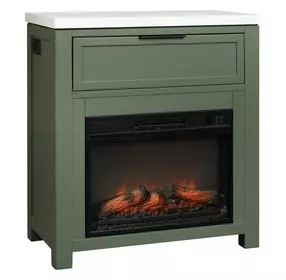 Fireside Consoles Matcha and White Sintered Stone Top Fireside Console with USB Charging