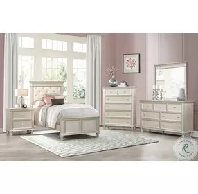 Celandine Silver And Off White Twin Upholstered Panel Bed