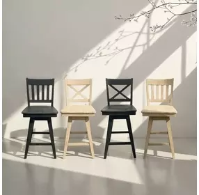 Wooden Barstools Natural Oak Slat Back Swivel Bar Stool Set of 2