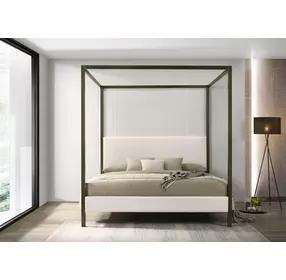 Monroe Vanilla And Black Upholstered King Canopy Bed