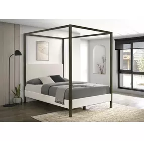 Monroe Vanilla And Black Upholstered Queen Canopy Bed