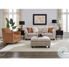 Wowza Sand Mara Beige and Brown Upholstered Square Cocktail Ottoman