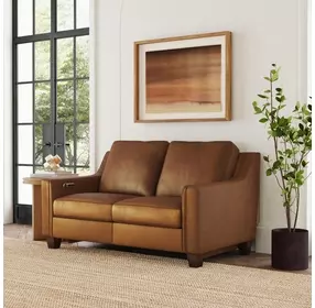 Finley Brown Leather 63" Power Reclining Loveseat with USB Charging