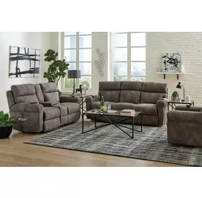 Tranquility Pewter Lay Flat Power Reclining Console 76" Loveseat with Power Lumbar and Heat Massage