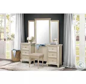 Celandine Silver And Off White Vanity Stool