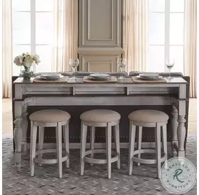 Ocean Isle Antique White and Weathered Pine Upholstered Console Stool